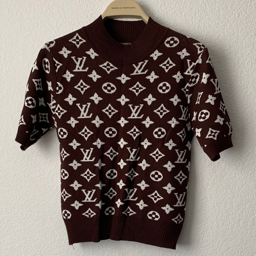 Chic Brown and White Patterned Women's Blouse